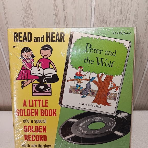 A little Golden Book and a special Golden record Peter and the Wolf 45RPM.  VTG - Picture 2 of 6